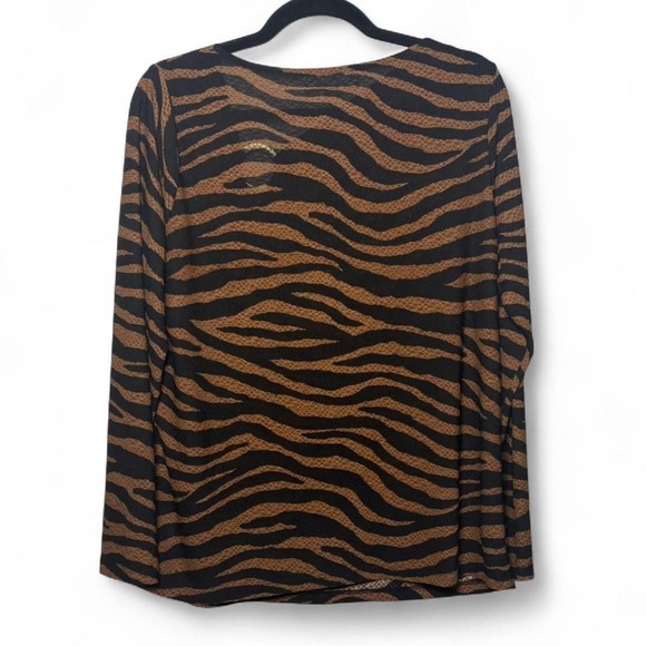 Michael Kors Animal Print Blouse L Brown Black Gold Ring Y2K Chic - Picture 4 of 5